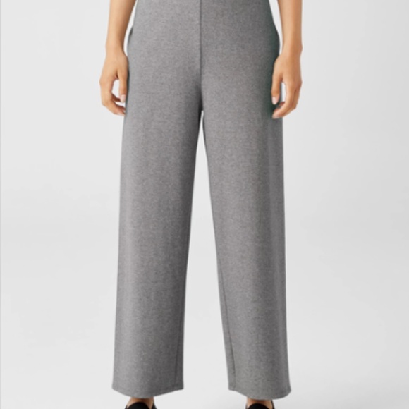 Eileen Fisher Melange Crepe Wide Leg Pant Size L Meteor - Picture 2 of 7